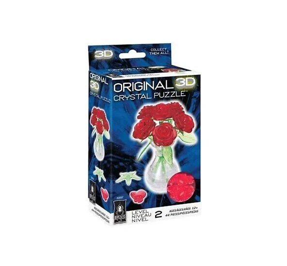 Bepuzzled Original 3d Crystal Puzzle Red Roses in Vase Level 2