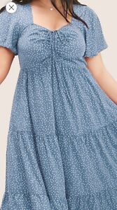 Plus Size Polka Dot Drawstring Ruffle Tiered Ruched Pocket Midi Dress 22/24