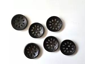 Juego de 6 botones cóncavos de madera con flores marrón oscuro 2 agujeros 7/8" - Imagen 1 de 1