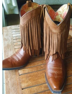 Ariat Fransen braun Leder Snip Toe Westernstiefel Größe 6B - Bild 1 von 9