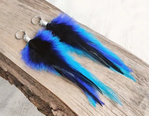 Pendientes de pluma de plata de ley 925 hechos a mano, joyería negra azul, criollos - Imagen 1 de 4