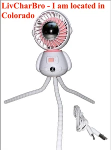 Rechargeable Portable Stroller Fan Detachable Tripod 3-Speed Rotate Pink White - Picture 1 of 16