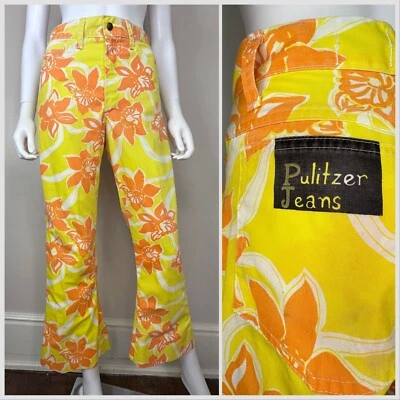 Vintage 1960s Yellow and Orange Floral Pulitzer Jeans, Lilly Pulitzer Men’s Stuf - Image 1 of 4