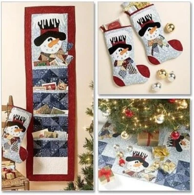 McCalls Crafts M6465 Snowman Theme Stocking table runner tree skirt sew pattern - Image 1 of 4