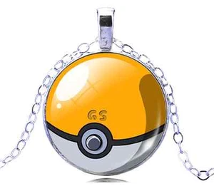 Pokemon Go Yellow Glass White Gold Plated Pokeball Necklace - Picture 1 of 1