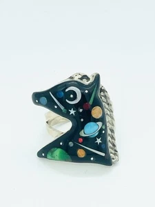 NAVAJO Sterling Silver 925 Galaxy Horse Multigem Inlay Ring *Signed* Sz 7.5 - Picture 1 of 17