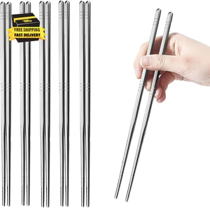 Stainless Steel Chopsticks, 5 Pairs Square Lightweight Non-Slip Korean Chopstick - Picture 1 of 6