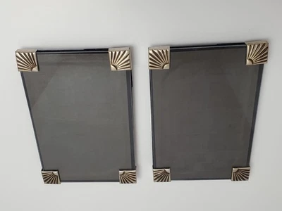 MARCO DE FOTOS 4x6 de vidrio sin marco broches Art Deco de metal tono plateado lote de 2 Foto 1 de 4