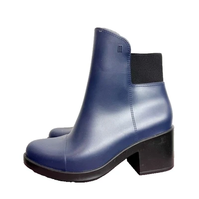 Melissa Womens Blue Rubber Elastic Heeled Rainboot Size 8 - Image 1 of 4