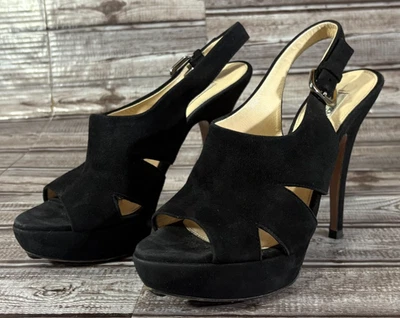 PRADA Gamuza Plataforma Alta Tacones Correa y Puntera Abierta Talla 35.5 EU 5.5 US Color Negro Foto 1 de 4