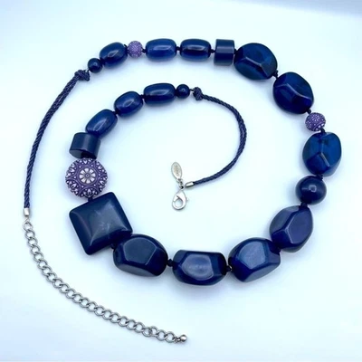 Chico's заявление ожерелье синий смолы бисер фиолетовый цветочные акценты - Изображение 1 из 4