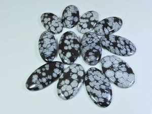12Pcs Natural Snowflake Obsidian Oval Cabochon Loose Gemstone Lot 338Cts. J880 - Picture 1 of 9