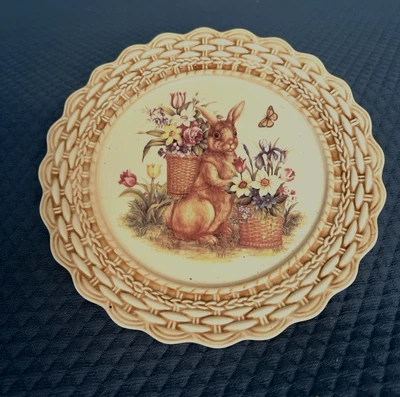 Cracker Barrel Easter Treasures Plate Bunny Rabbit Basket Flowers 8 1/2" round - Image 1 of 4