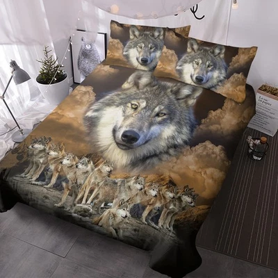 Paquete de 3 piezas de ropa de cama impresa para dormitorio Wolf Tribe adecuada para todas las estaciones Foto 1 de 4