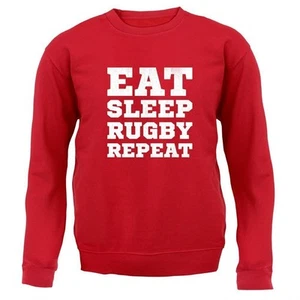Eat Sleep Rugby Repeat - Kids Hoodie / Sweater - League Union Player Sports - Picture 1 of 11