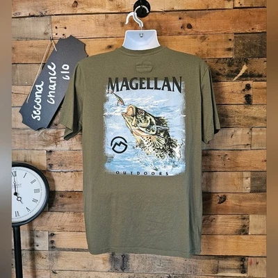 Magellan Men's Green large mouth bass fishing theme short sleeve Shirt Size  L - Image 1 of 4
