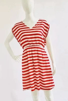 Vestido listrado Ya Los Angeles novo com etiquetas grande acima do joelho gola V manga Dolman - Imagem 1 de 4