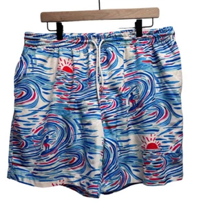 RSVLTS Roosevelts Herren Schwimmen 7" Shorts Badehose Aquarell Wellen Jugend blau/rot XL - Bild 1 von 8