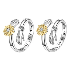 Damenring drehbar Sonnenblume Umarmung Zirkonia Edelstahl offen Geschenk - Bild 1 von 8