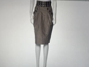 THOMAS WYLDE RIVETS TAFFETA MIDI SKIRT BEIGE SIZE 2 - Picture 1 of 12
