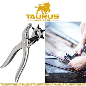 SILVER Revolving Leather Punch Plier 6 Size DIY Belt EYELET Hole Puncher Tool UK - Picture 1 of 2