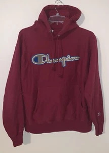 Champion Reverse Weave Maroon Sz L Spellout Logo Hooded Sweatshirt - Picture 1 of 3