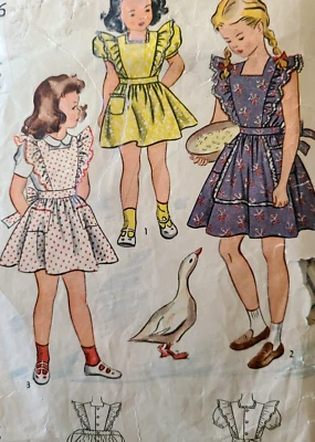 Vtg 1950s Simplicity 2056 Sew Pattern Sun Dress Pinafore Flutter Sleeves Sz 6 - Image 1 of 4