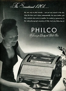 1946 Original Philco 1201 Ad. Radio-Phonograph Combo. Just Put Record In Slot - Picture 1 of 2
