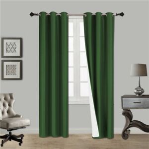 2PC HEAVY THICK SOLID GROMMET PANEL WINDOW CURTAIN DRAPES BLACKOUT FLOCKING K34