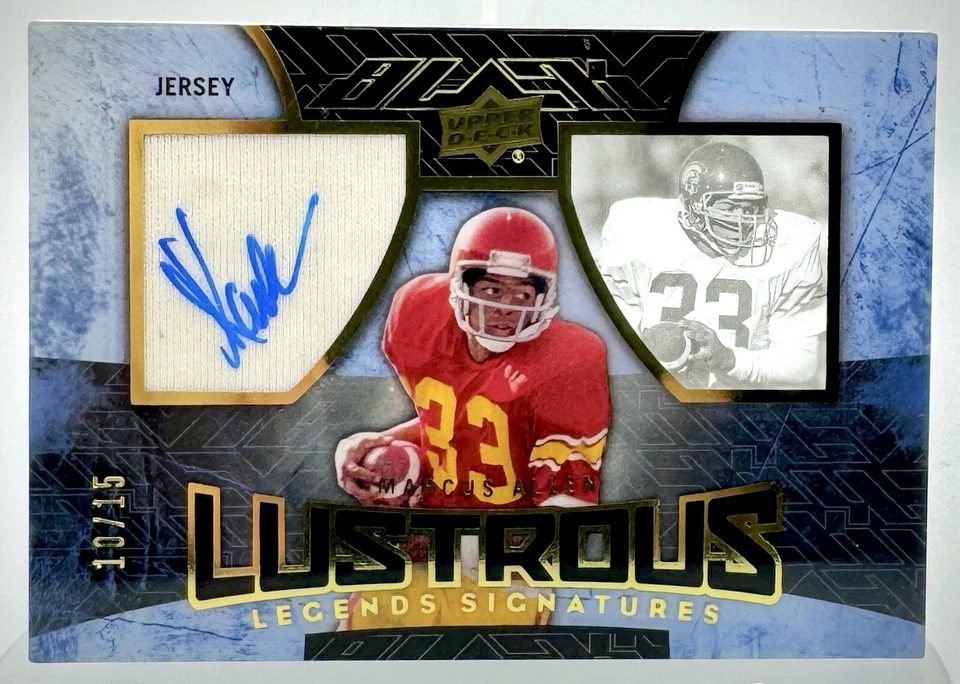 2015 Exquisite Collection Black Lustrous Legends Signatures Marcus Allen /15, NM - Image 1 of 4