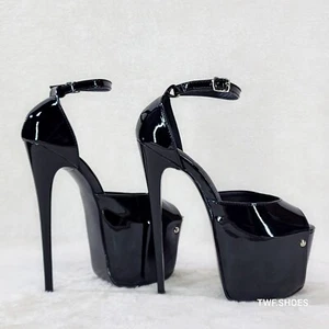 Juicy 15 Negro Patente Delgado 7" Plataforma Stiletto Tacones Traseros Cerrados - Imagen 1 de 7