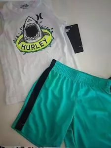 Hurley Boy's Shorts And Tank Top Set White Turquoise Size 4T NWT - Picture 1 of 7