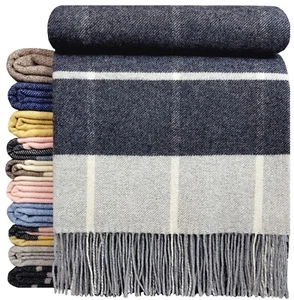 Manta de cachemira manta de lana lana merino 140x200 cm manta mullida gris oscuro cuadros - Imagen 1 de 7