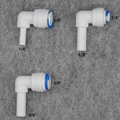 1/4" 3/8" Quick Connect 90 Elbow Fittings With Sleeve Water RO Reverse Osmosis - Image 1 of 4
