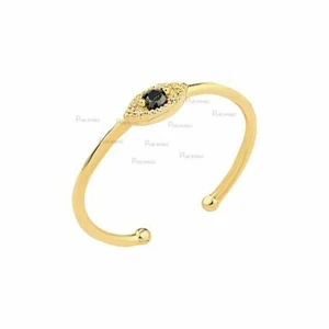14K Gold 0.05 Ct. Black Lab-Created Diamond Open Cuff Evil Eye Ring Fine Jewelry - Picture 1 of 1