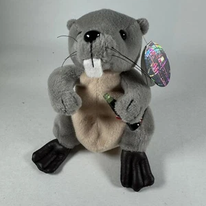 Coca Cola Plush Flapper The Beaver Beanie 5" 2000 Vintage Grey Coke Bottle Tag - Picture 1 of 12