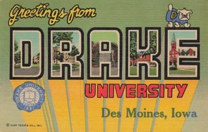 Postcard Large Letter Greetings from Drake University Des Moines Iowa IA - Picture 1 of 2