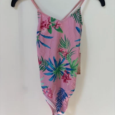 Kanu Surf Girls' Daisy Beach Sport 1-Piece Swimsuit 10 Leonie Floral Pink - Image 1 of 3