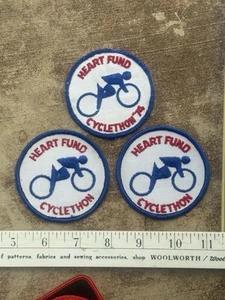 1974 Heart Fund Cyclethon Old Vintage Bicycle Cloth Patch Lot 3 Cycling Patches - Bild 1 von 8