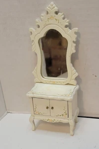 Vintage Puppenhaus Nite Stand Spiegel weiß verziert SHABBY CHIC Made in Taiwan - Bild 1 von 12
