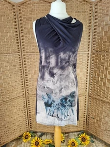 Abito Cavalleria All Saints Taglia 12 Twist Back Jersey Nero Grigio Stampa Grafica - Foto 1 di 11