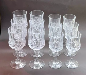 Set of 12 Vintage French Cristal D'Arqu Diamond Cut Crystal Water & Wine Glasses - Picture 1 of 7