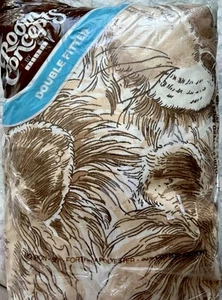 Vintage BIBB Lion Animal Jungle Full Fitted Sheet In Packaging Brown Unused - Picture 1 of 9