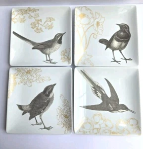 West Elm X Sesame Letterpress Set of 4 Plates Birds Floral Lunch Salad 8" Square - Picture 1 of 20