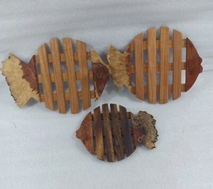 Unique Set Of 3 Wood Fish Shaped Trivets Hot Plates Different Sizes - Picture 1 of 9