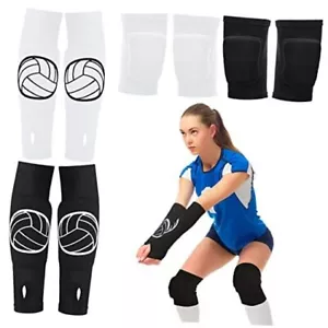 Juego de 2 rodilleras de voleibol y mangas para brazos de Negro, Blanco - Picture 1 of 7