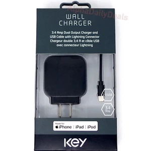 KEY Dual Wall Charger Adapter MFi Certified Lightning Cable iPhone 11 XR XS 7 8 - Picture 1 of 2