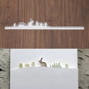 Easter Spring Backdrop Border w Bunny & Eggs Cutting Die – Grass Rabbit Nature - Picture 1 of 3