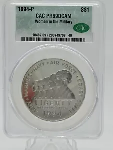 1994 P Women In The Military Memorial Commem Silver Dollar CAC PR69 #1087 - Picture 1 of 6