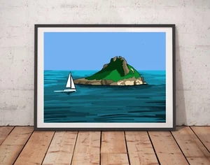 Torquay, Devon (Thatcher Rock) Illustration Artwork Print A1 signed - Picture 1 of 6